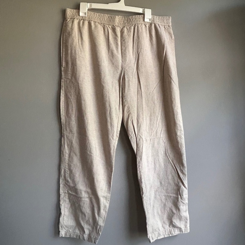 Goodfellow & Co Mens Linen Blend Elastic Waist Pants Beige Oatmeal Large